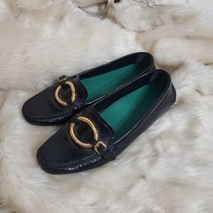 Prada Black Gold Patent Leather Loafers Sz 39 A